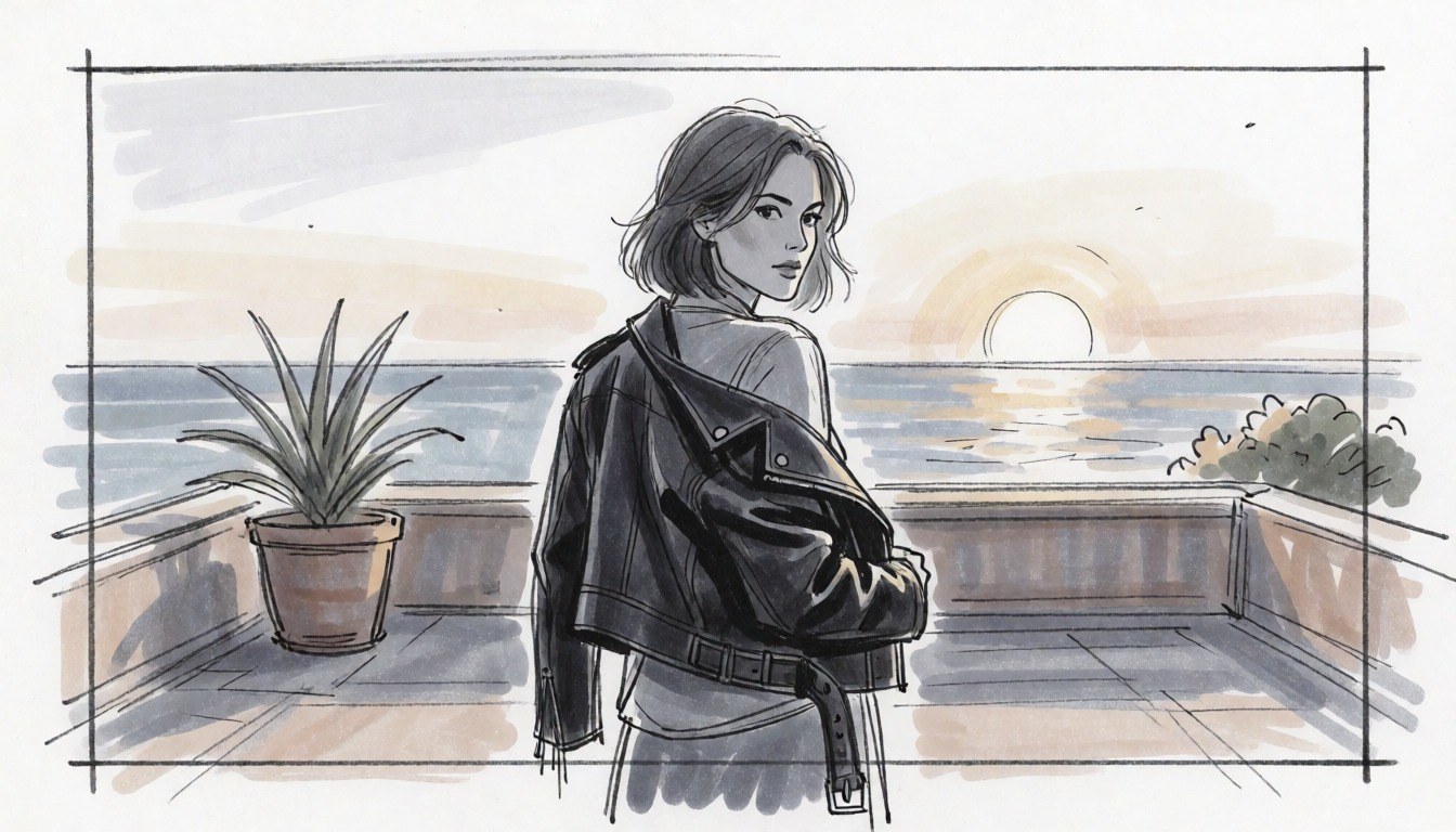 Storyboard frame, shot 10: pencil sketch