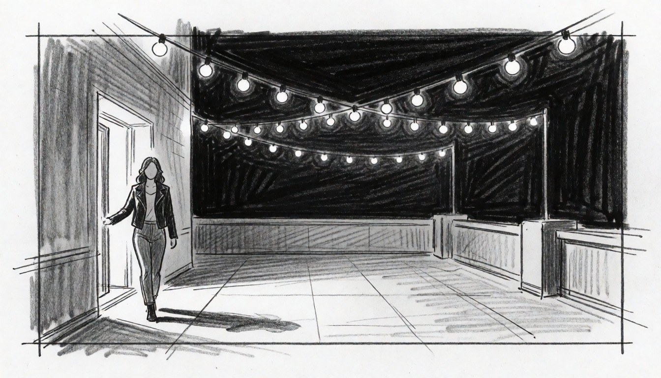 Storyboard frame, shot 13: pencil sketch